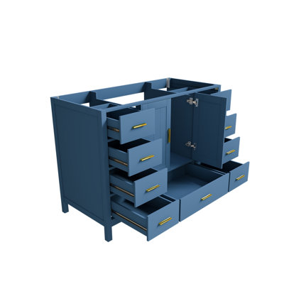 48" Bathroom Vanity Base Cabinet with 2 Soft-Close Double Doors & 9 Smooth Drawers with Slides(Blue)