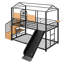 Lit superposé simple au-dessus de simple, lit de maison en métal avec glissade et escalier de rangement, avec glissière-133239100