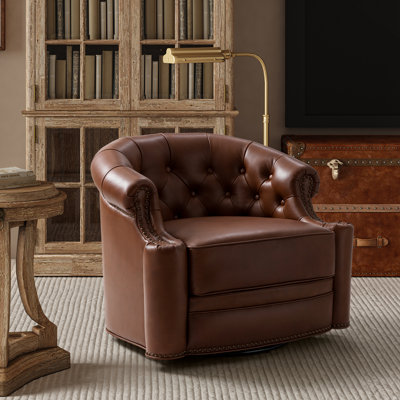Toiya 31.5" Wide Genuine Leather Swivel Chair