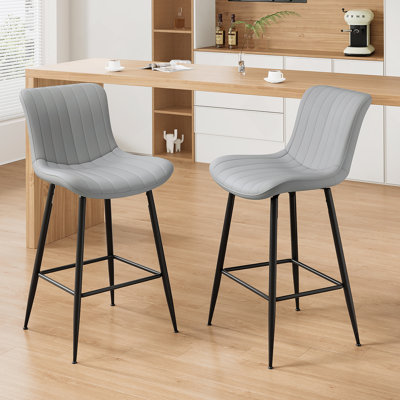 Ensemble de deux tabourets de comptoir, chaises de cuisine et de salle à manger en similicuir avec pieds en métal, idéal pour les espaces modernes Mid-Century