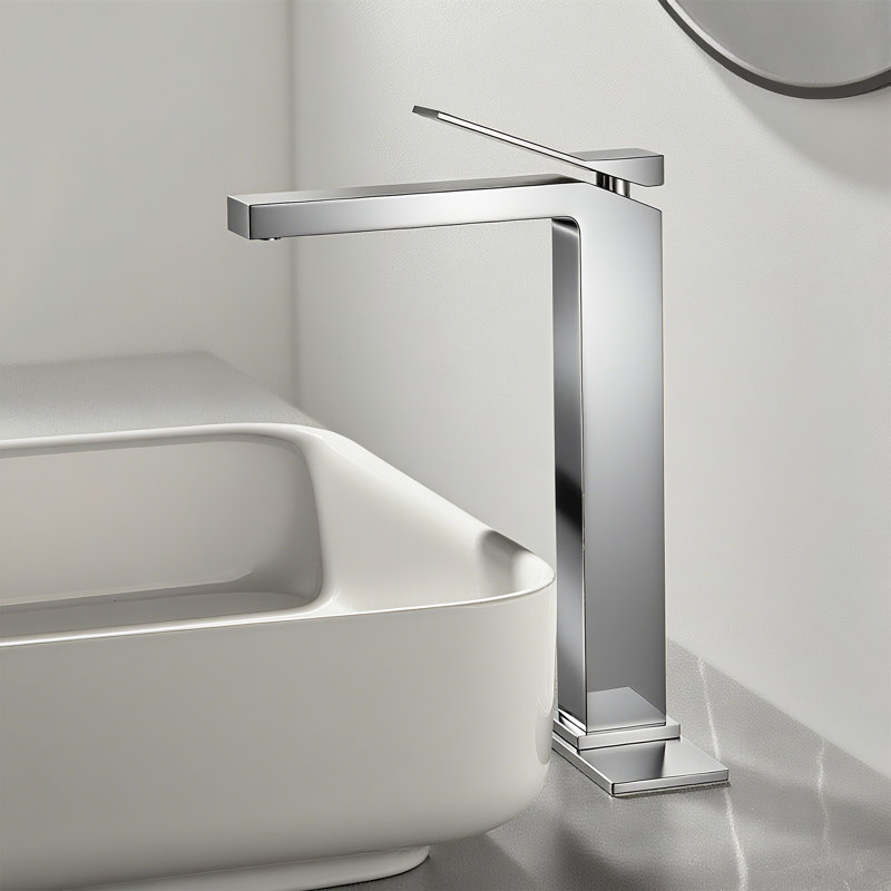 12"H Solid Brass Single Handle Single Hole Vessel Sink Bathroom Faucet with Drain Assembly with Deck Plate, Polished Chrome