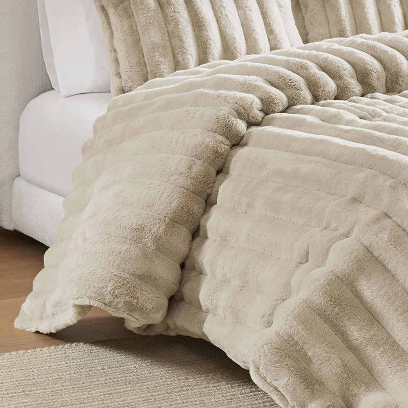 Taupe King Reversible Faux Fur Comforter Set