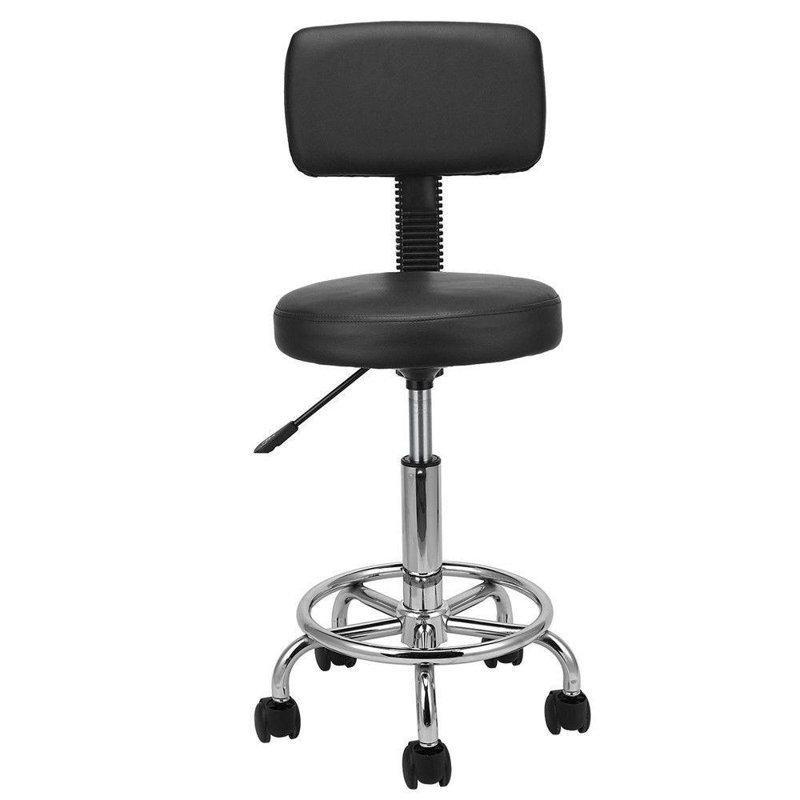 Backed Adjustable Height Ergonomic Lab Stool Wheels, Black