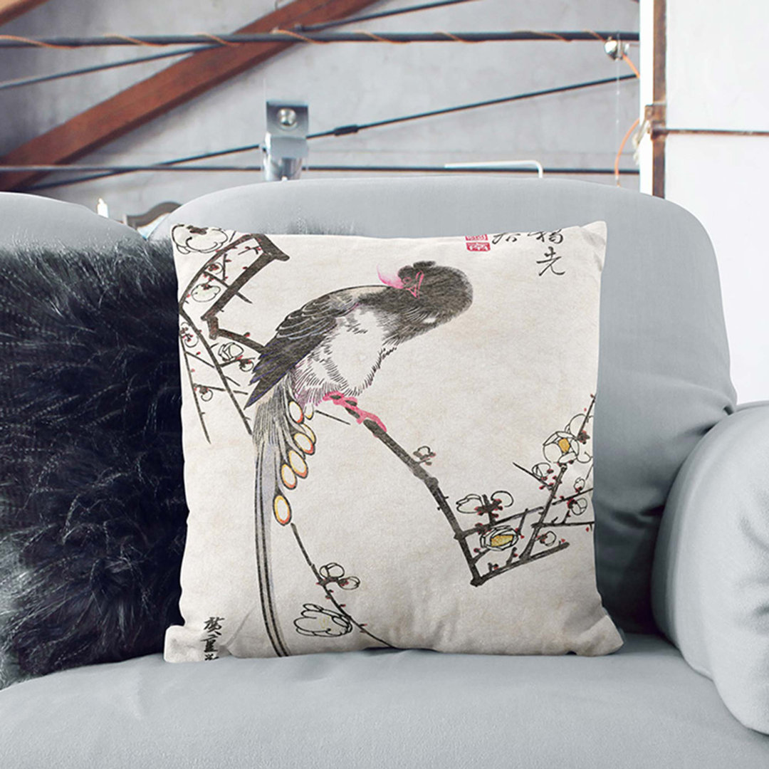 Bird on a Plum Branch Scatter Cushion with Filling