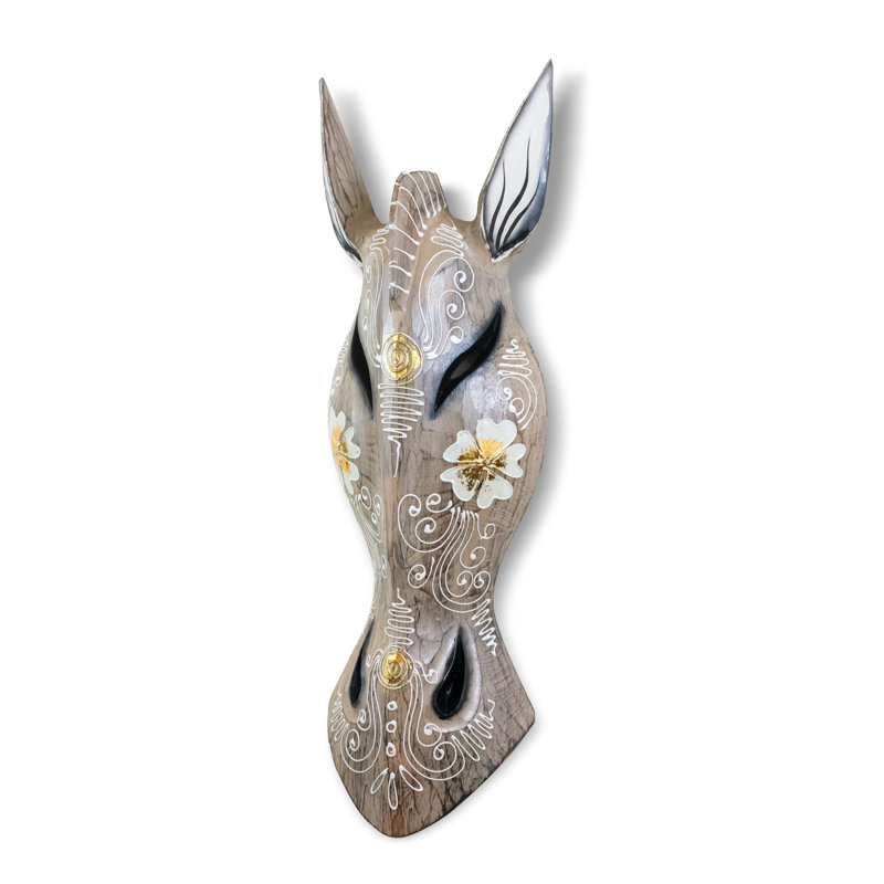 Masque de girafe africain tribal en bois sculpté à la main sur plaque murale, H 12 po x l 5 po x P 1,50 po