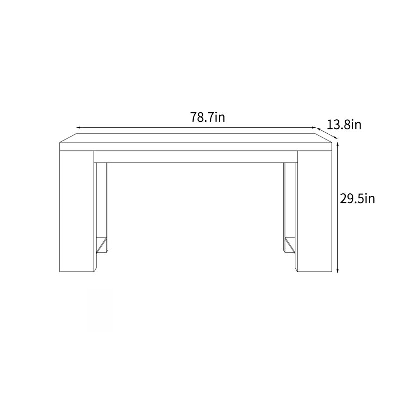 Retro-style solid wood rectangular console table, 29.5" H x 78.7" W x 13.8" D