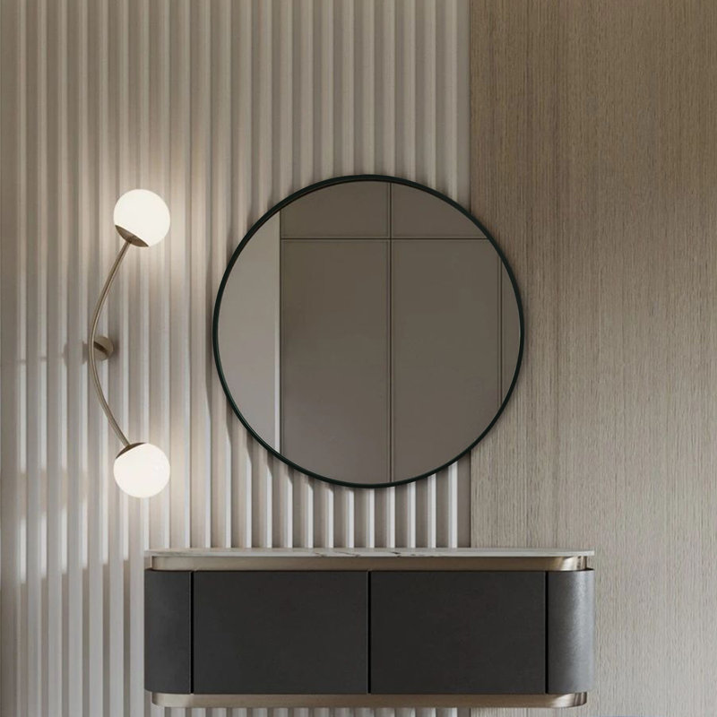 Miroir mural encadré, Noir, 35,5 po x 35,5 po