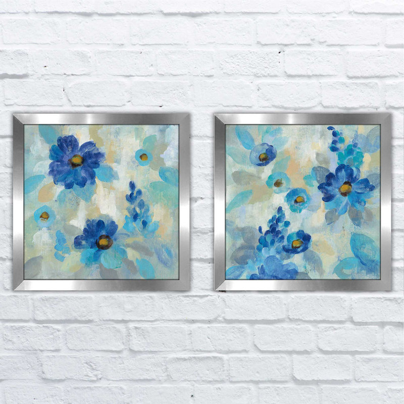 «Blue Flowers Whisper II», ensemble de 2 reproductions encadrées sur papier, H 16,5 po x l 33 po, Pas de tapis