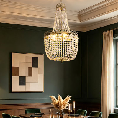 Lustre empire moderne / traditionnel à 5 lumières l 20 po avec détails en cristal Bernhard pour le salon ou la salle à manger