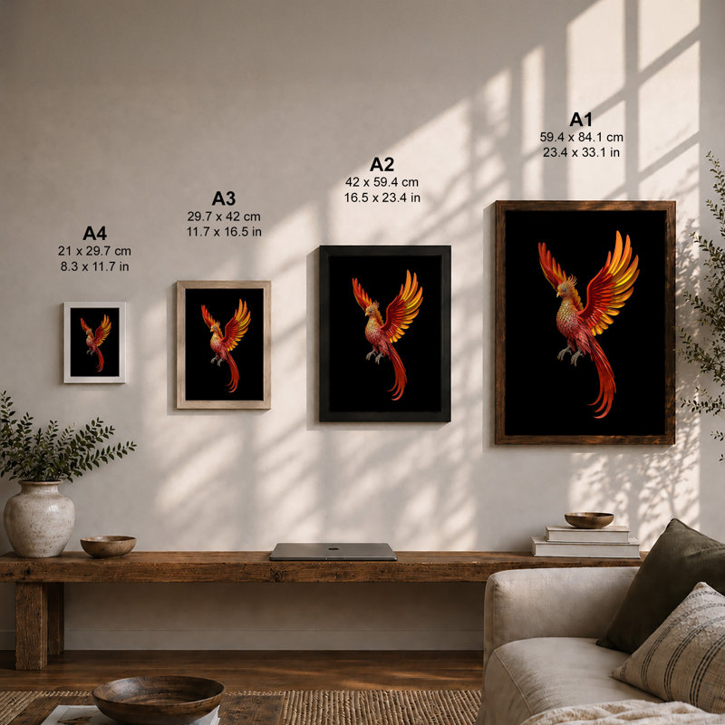 Phoenix Ascending Fantasy - Framed Print, Black, A3 - 42.0 x 29.7 cm