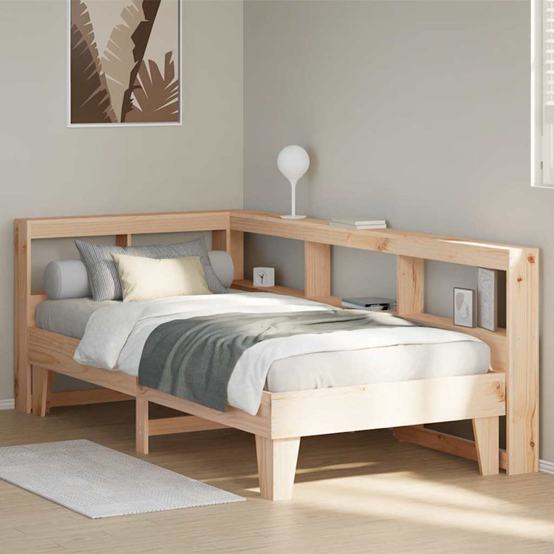 Bookcase Bed Without Mattress Solid Wood Pine, Natural, Single (3')