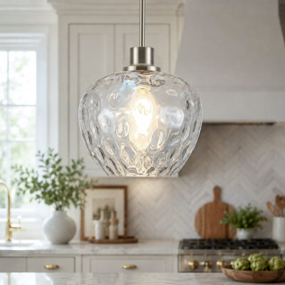 Aguilera 1-Light Apple-Shaped Water Glass Pendant Light for Kitchen Island, Dining, 9.1" W, E26 Base