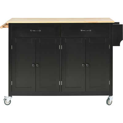 Mapleview Rolling Kitchen Island with Solid Wood Top,Cabinet and Two Drawers and 2 Locking Wheels,island,coffee cart