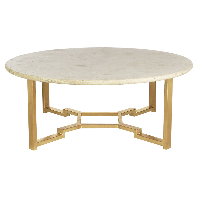 Kim Frame Coffee Table, Lite Travertine, Gold Leaf
