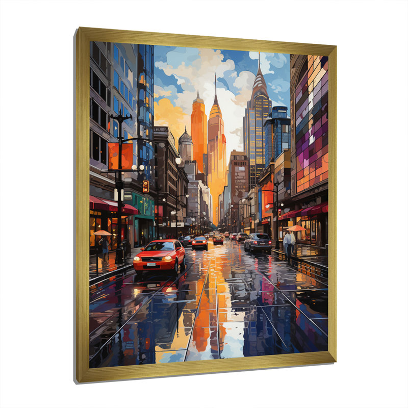 " City Charlotte Collage III ", 20" H x 12" W x 1" D, Gold Picture Framed