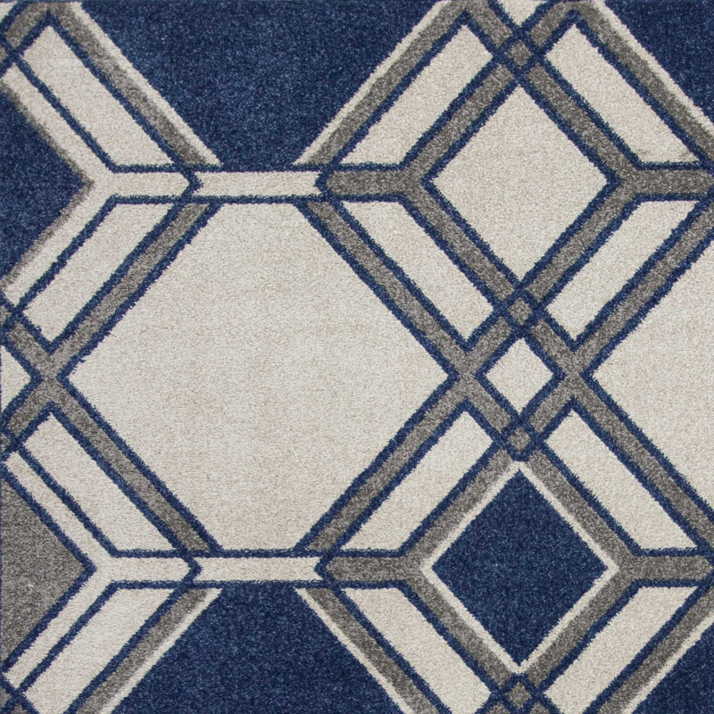 Tapis ivoire à motif géométrique, Rectangle 3 pi 3 po x 4 pi 1 po