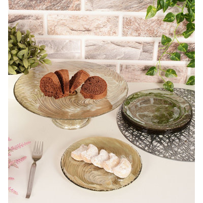 Elegant 7-Piece Cake Serving Set, Fume Color, 13.0 in Cake Stand & 8.3 in Plates | 100% Glass, Stylish Design for Cakes & Desserts | Perfect for Weddings, Parties & Celebrations | Not Dishwasher or Microwave Safe