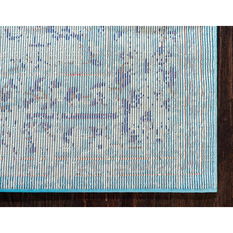Tapis oriental bleu clair / bleu marine / bleu / ivoire Colfin, Rectangle 10 pi x 13 pi 1 po