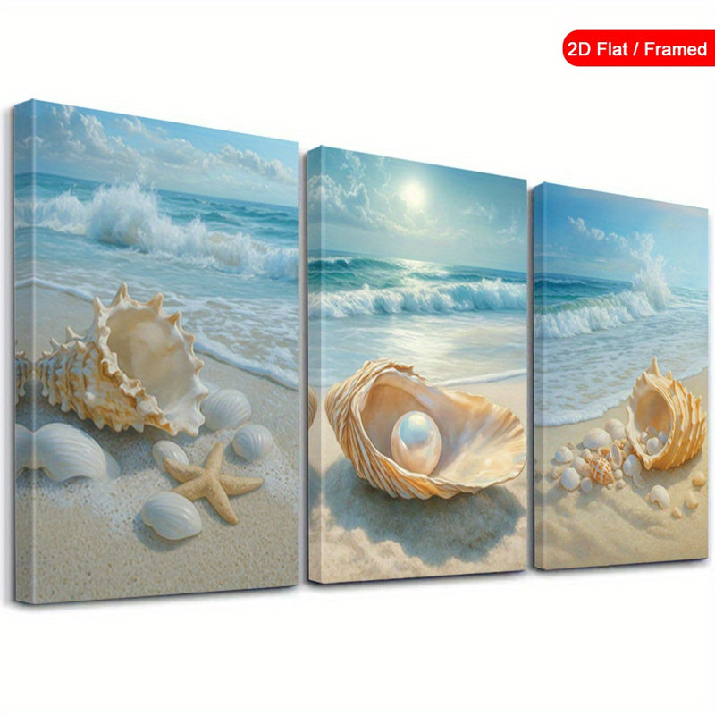 Impression sur toile 3 pièces Coastal Shell, 36 * 24 pouces 3 pièces