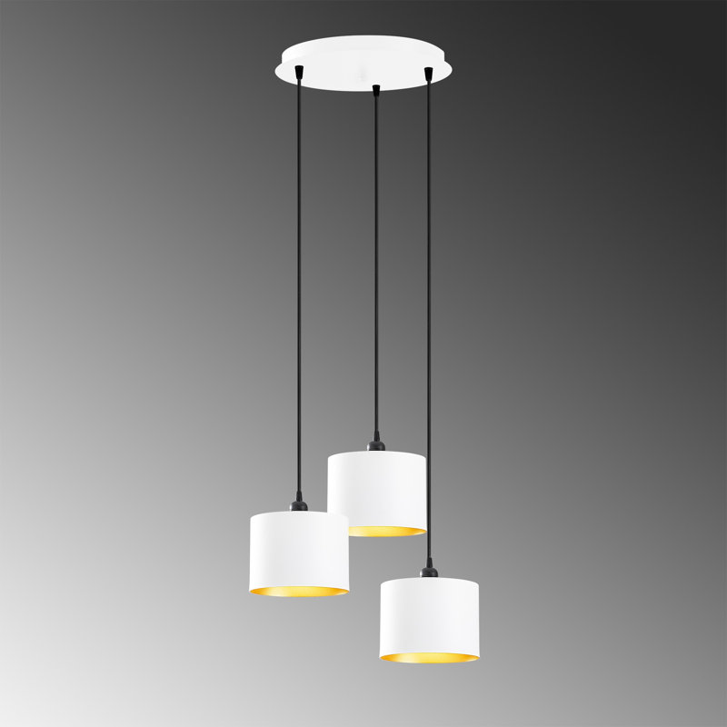Lustre de style scandinave, corps en fer blanc, 15,7 po de diamètre x 43,7 po de hauteur | Hauteur réglable, 3 x douilles E27 de 40 W maximum | Luminaire élégant et moderne pour le salon, la salle à manger et le vestibule