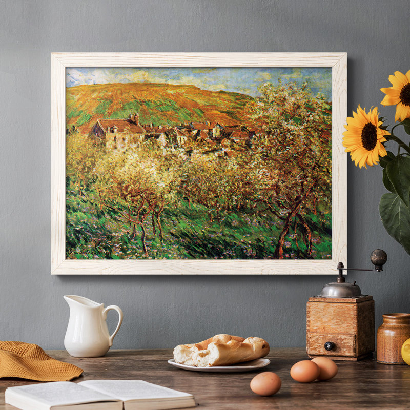 «Flowering Apple Trees» par Monet, reproduction encadrée sur toile par J Paul, Cadre photo blanc