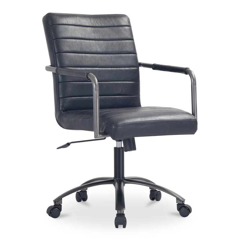 Roy Leather Swivel Office Chair, Dark Blue