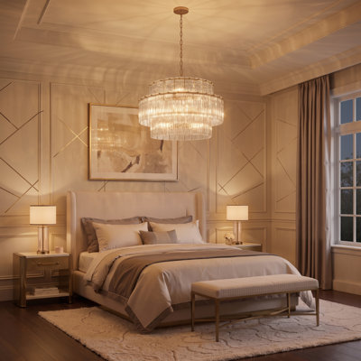 Gold 2-tiered Glass Adjustable Chandelier