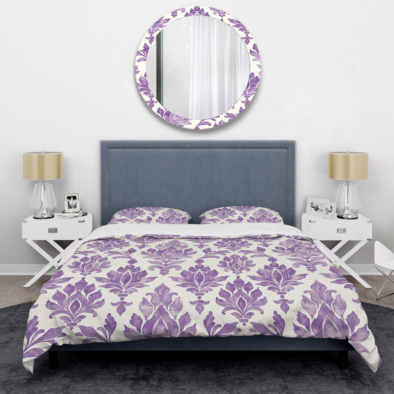 Lavande White Damask Bliss III - Ensemble de housse de couette transitionnel