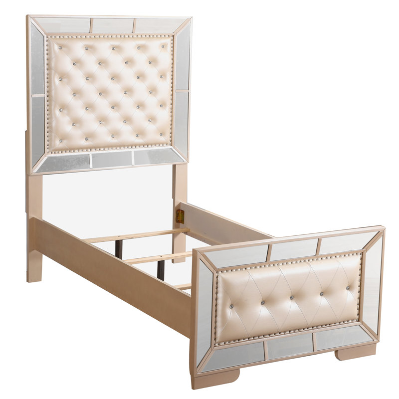 Élégant lit contemporain blanc perle, Lit simple