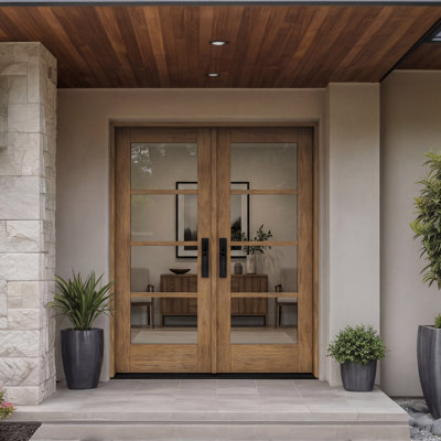 G10402-SW-80 | Porte double 80 po, extérieur pré-monté RTA, SDL 4 Lite, bois d'acajou brut