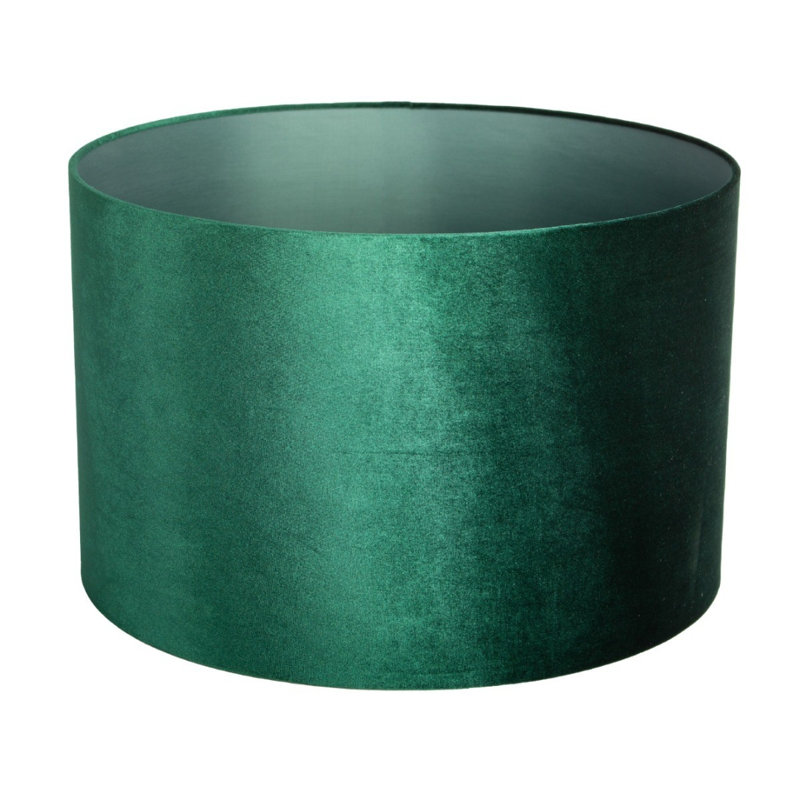 Velvet Drum Lamp Shade, Green, 18cm H x 25cm W x 25cm D