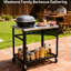 Chariot de barbecue extérieur mobile à 2 niveaux avec plateau en acier inoxydable, roues verrouillables, crochets à outils, tablette en filet, table de préparation barbecue pour patio, cour arrière, support de four à pizza, rouille noire, support de mobilité facile