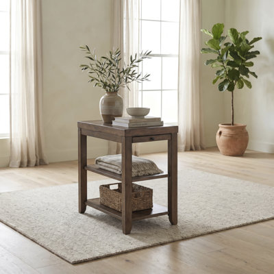 Dominic Solid Wood End Table with Pull-Out Tray