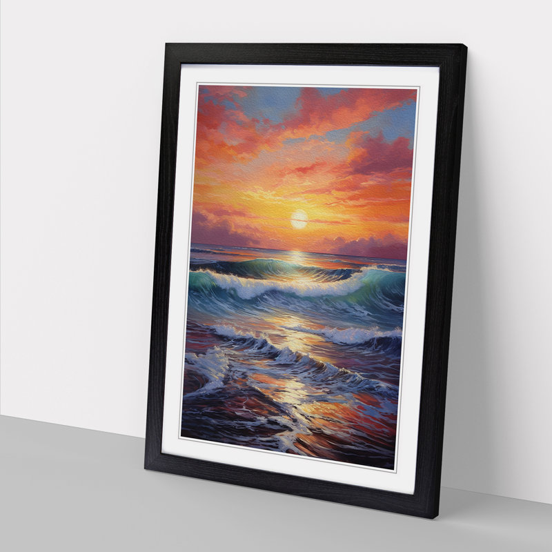 Seascape Informel - Single Picture Frame Print on Wood, 46cm H x 34cm W x 2cm D, Black