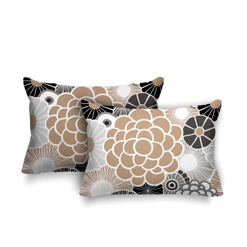 Coussin lombaire floral intérieur / extérieur, Beige