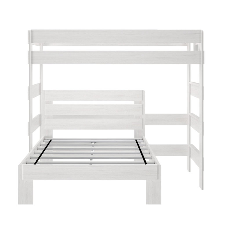  Doyle Solid Wood L-Shaped Bunk Beds, White Wash, Full