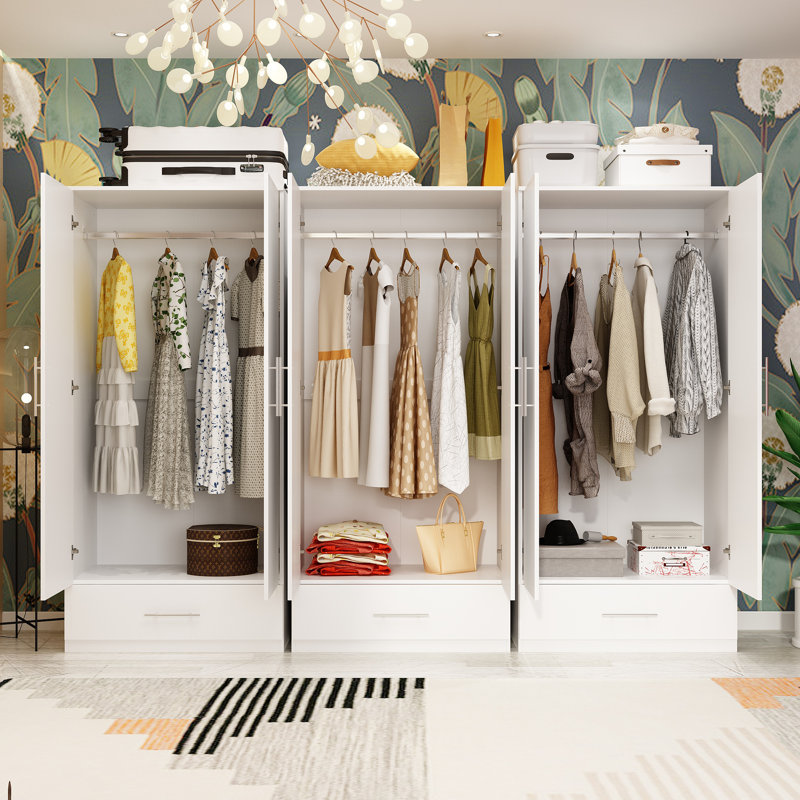 94.5'' Wide 6 Doors Wardrobe Armoire With 3 Drawers, White/Natural
