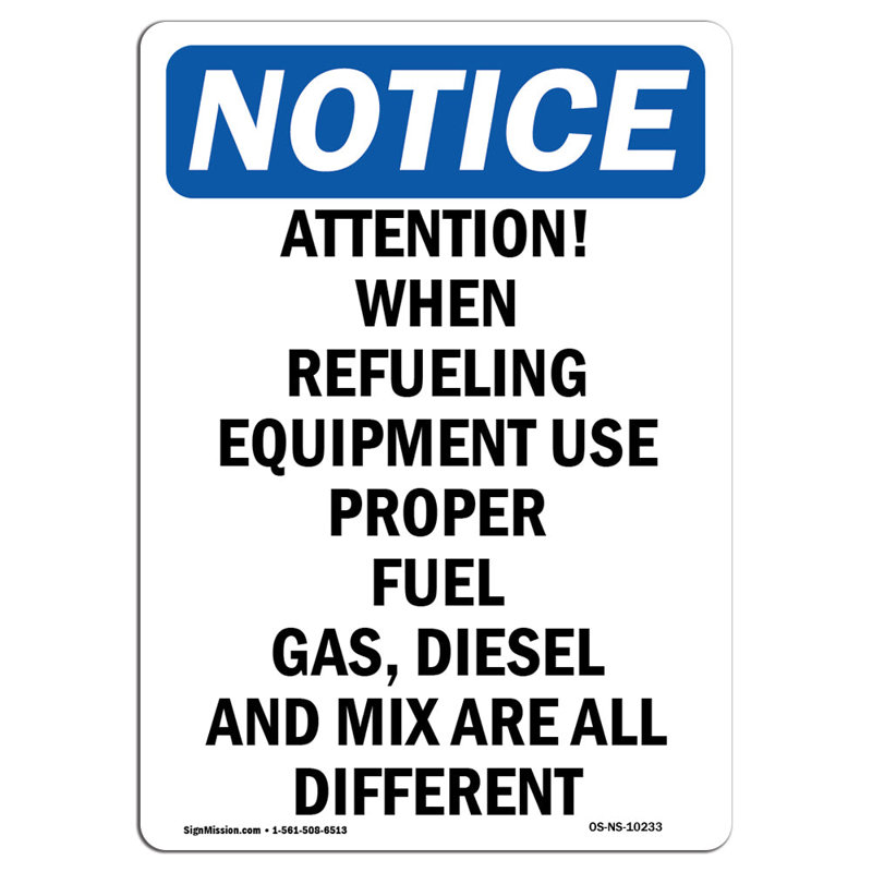 Attention! When Refueling Equipment Sign