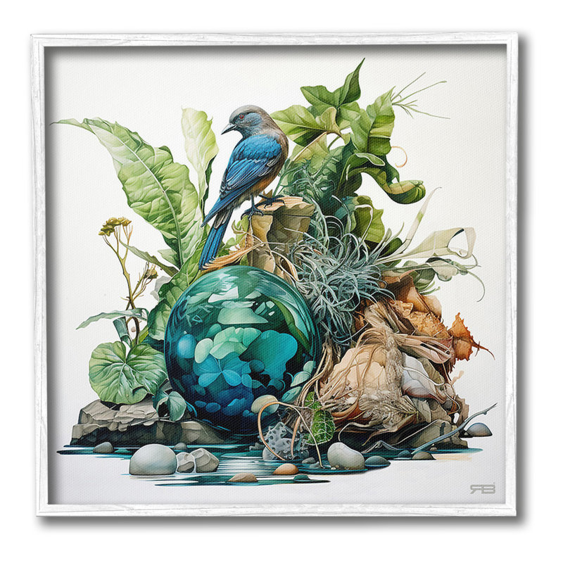 Oiseau avec forêt, art de la giclée encadrée par RB, Estampe numérique Farmhouse, H 17 po x l 17 po