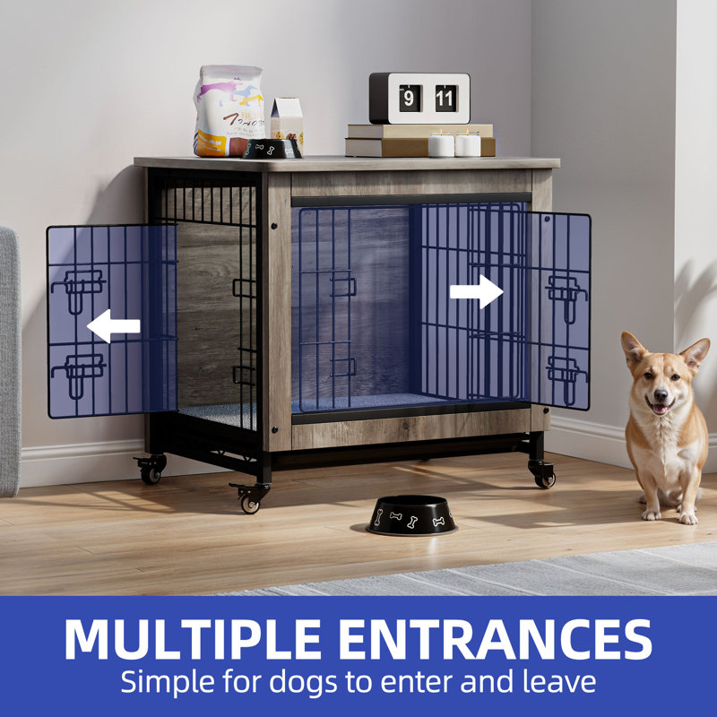 Table de bout avec roulettes et coussin pour chien Modern Modern, H 24,8 po x l 27,1 po x P 18 po, Gris