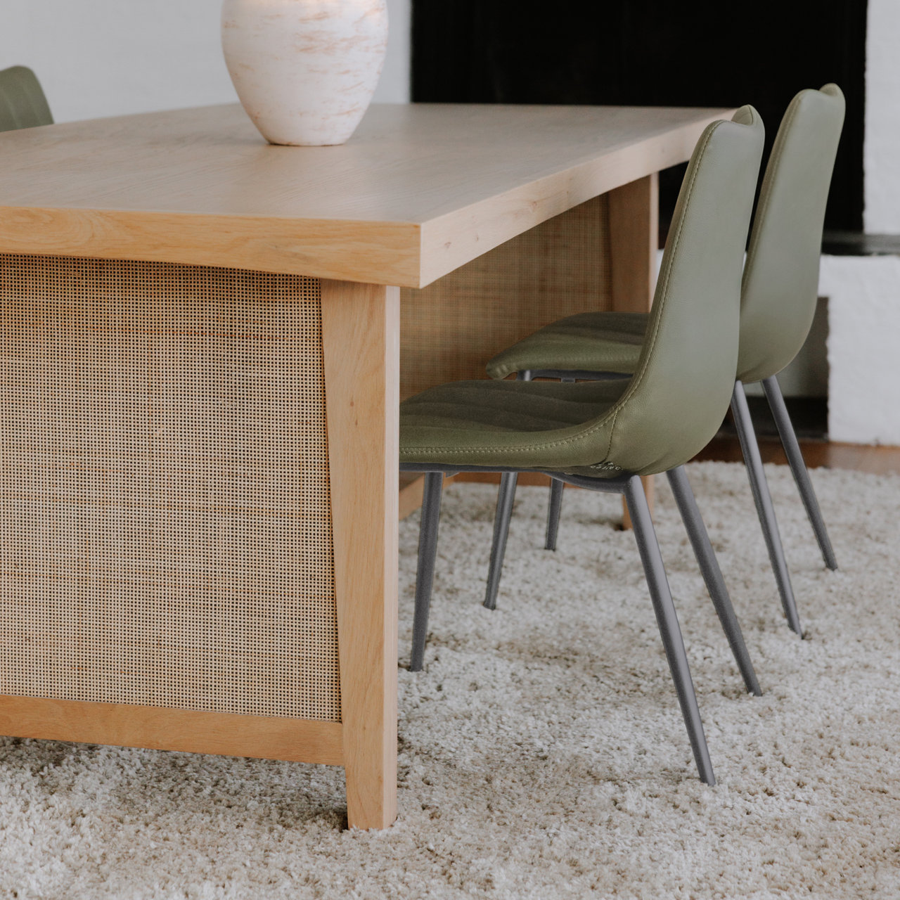 Finnigan Dining Chair, Light Green Faux Leather