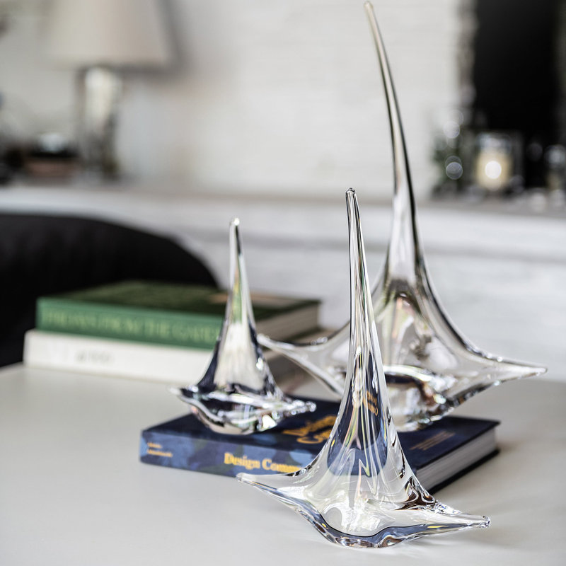 Handmade Glass Sailboat Figurine, 11" H x 9" W x 9" D