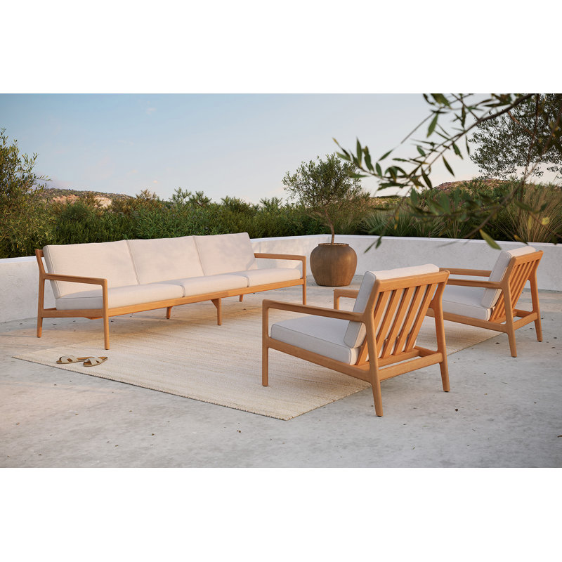 Jack Outdoor Teak Lounge Chair, Brown/Off White