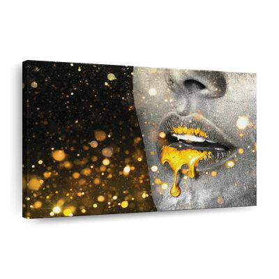 " Gold Glitter Lips Paint Drip Canvas Print " by Shawn's Illusions