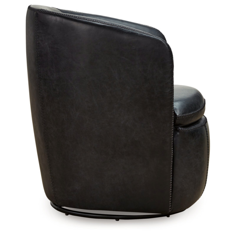 Midnight Black Leather Barrel Swivel Chair