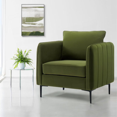 Fauteuil d'appoint pour le salon, fauteuil simple en velours et fauteuil Mid-Century moderne avec 1 coussin et pieds en métal pour la lecture dans le bureau de la chambre à coucher