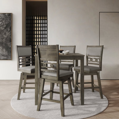 Ensemble de salle à manger 5 pièces à hauteur de comptoir avec chaises pivotantes et table carrée, gris foncé