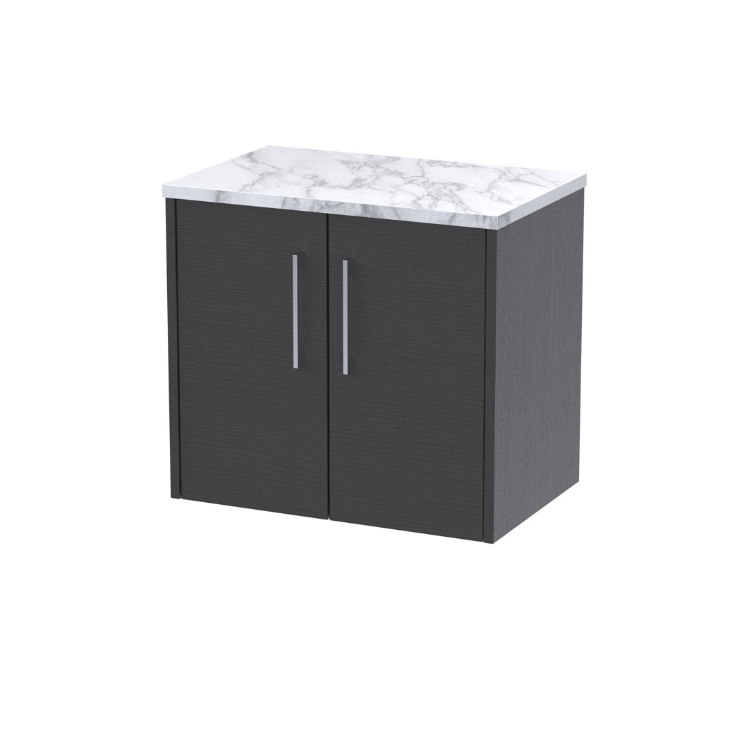 B&Q - Juno Wall Hung 2 Soft Close Door Vanity Unit With Laminate Worktop In Graphite Grey Woodgrain Finish605mm - Image 3