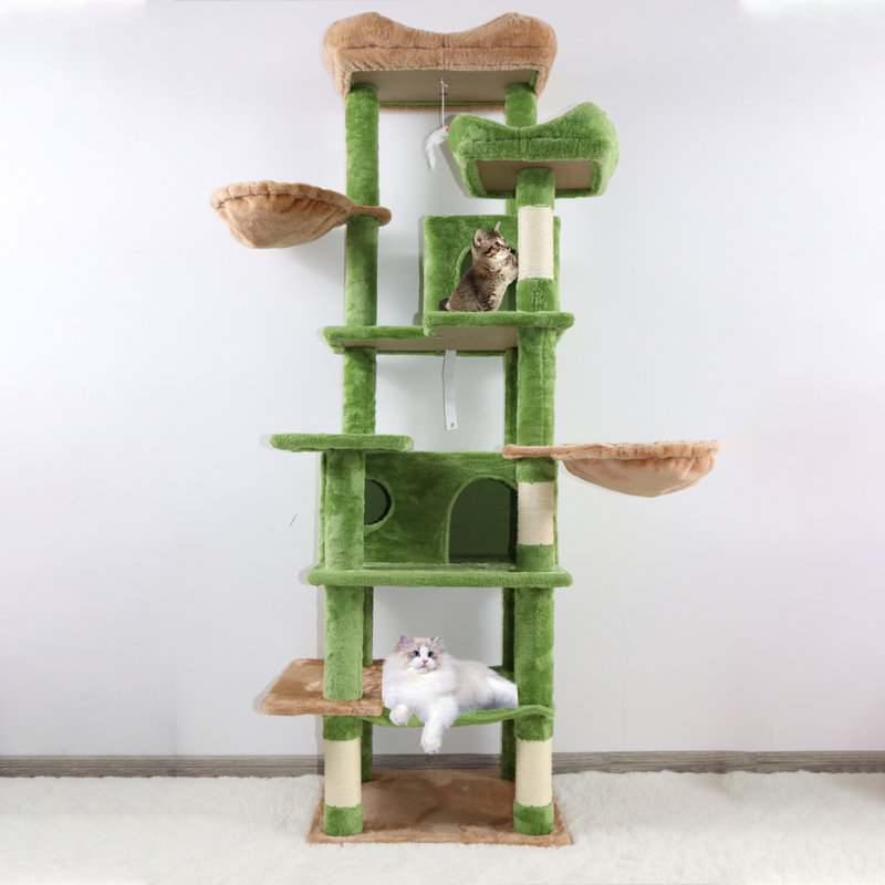 Grand arbre à chat à niveaux multiples de 68 pouces avec hamacs et poteaux à griffer, Vert