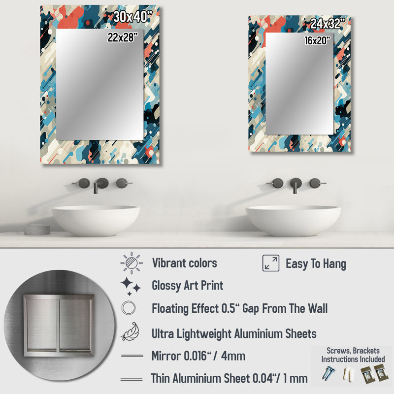Cuber Techno Concealment - grand miroir abstrait, miroir mural décoratif abstrait, impression d'art en métal, 32 po x 24 po